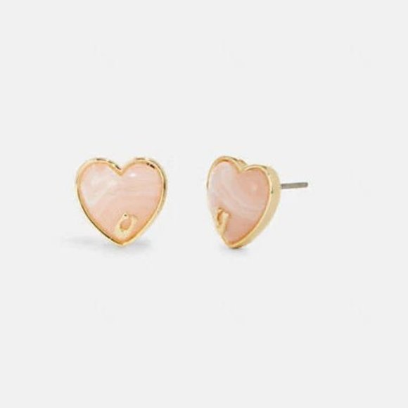 Coach Signature Heart Stud Earrings Sweet Baby Pink 14k Gold Plated Stud Post - Picture 1 of 5